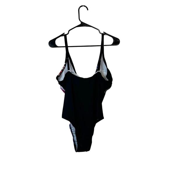 Kona Sol Black Floral Print One Piece Swimsuit Size L Summer Beach Pool NWT - Picture 2 of 9